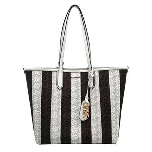 Michael Kors White & Brown Large Eliza East West Reversible Tote & Wallet